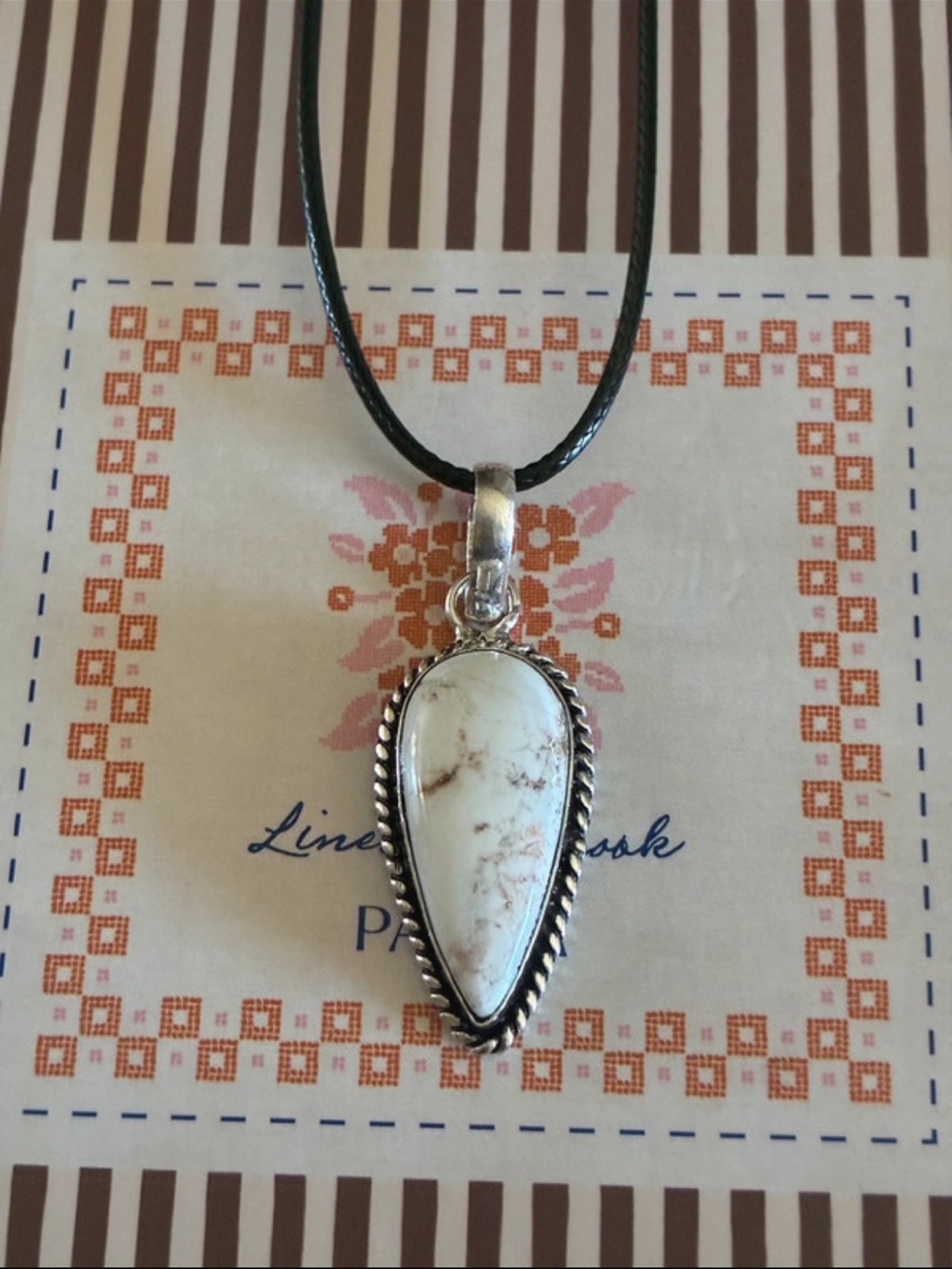 925 Silver Wild Horse Jasper Gemstone Vintage STYLE Cord Necklace